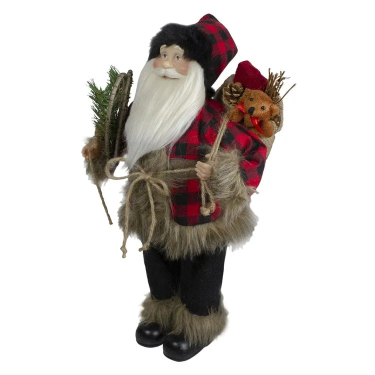 18" Standing Santa Christmas Figurine with Snow Shoes and Bear