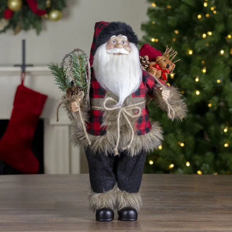 18" Standing Santa Christmas Figurine with Snow Shoes and Bear