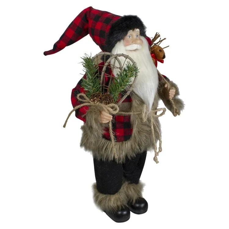 18" Standing Santa Christmas Figurine with Snow Shoes and Bear