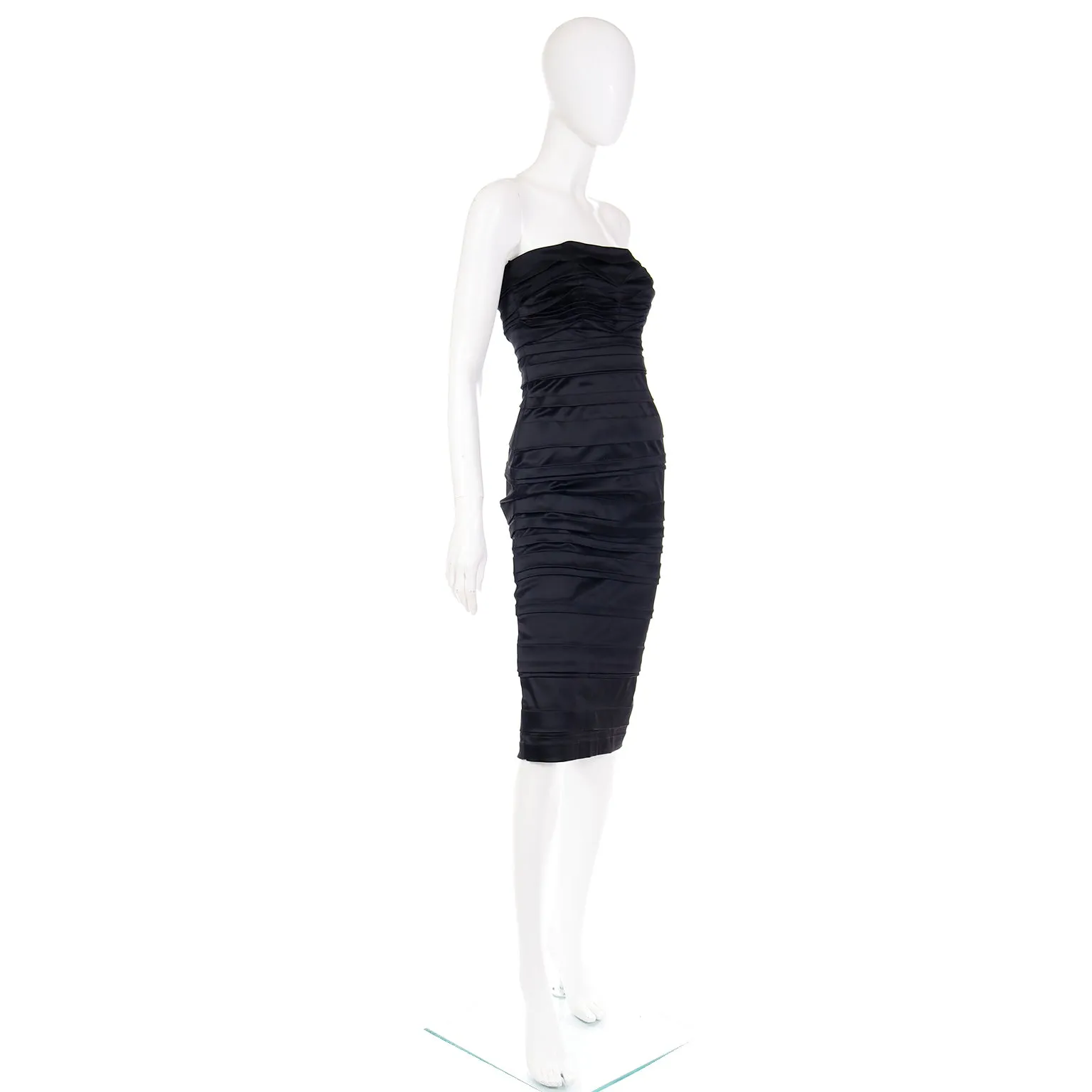 2000s Alberta Ferretti Black Satin Strapless Evening Dress
