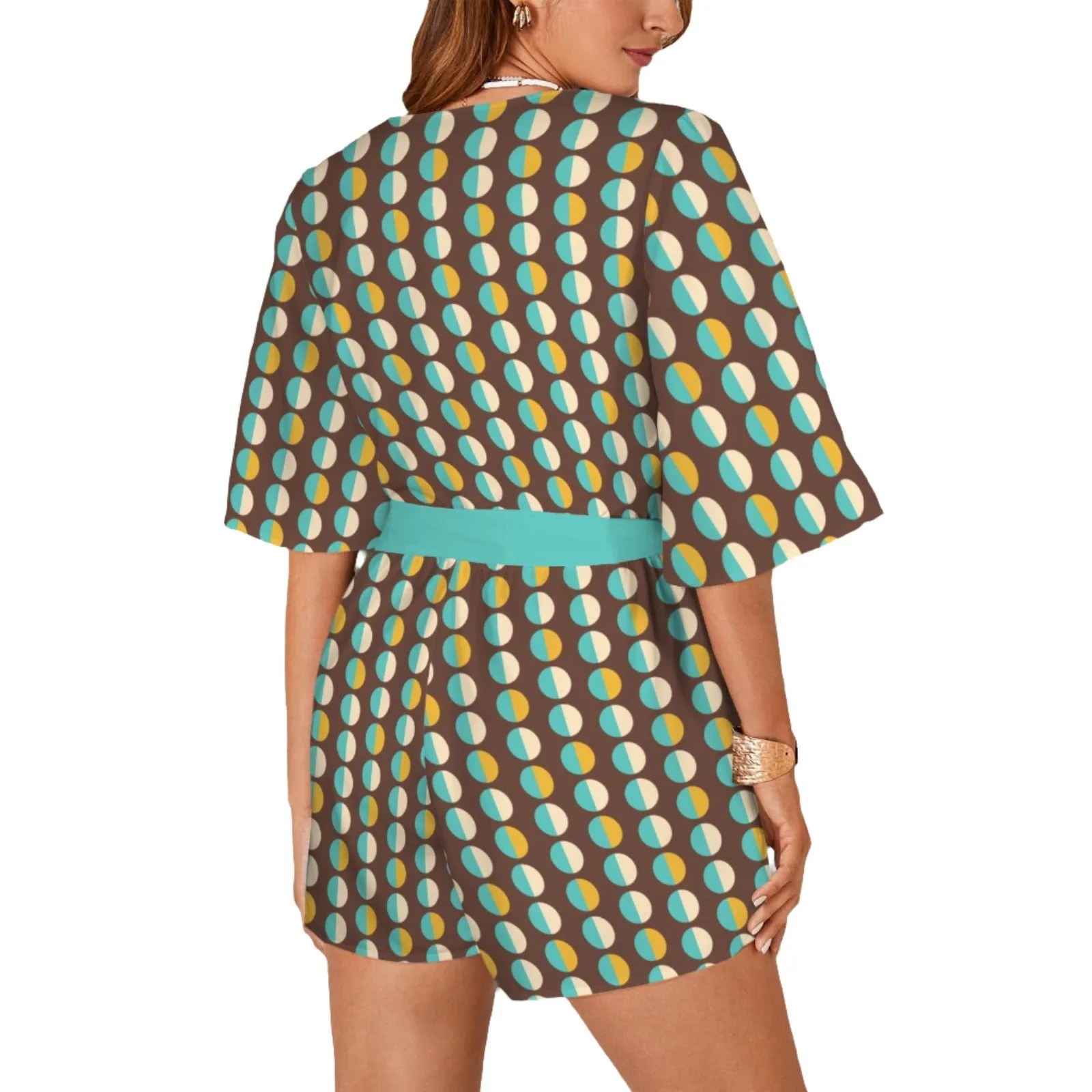 60s 70s Style Romper, Vintage inspired Jumper, Summer Romper, Brown Bell Sleeve Romper