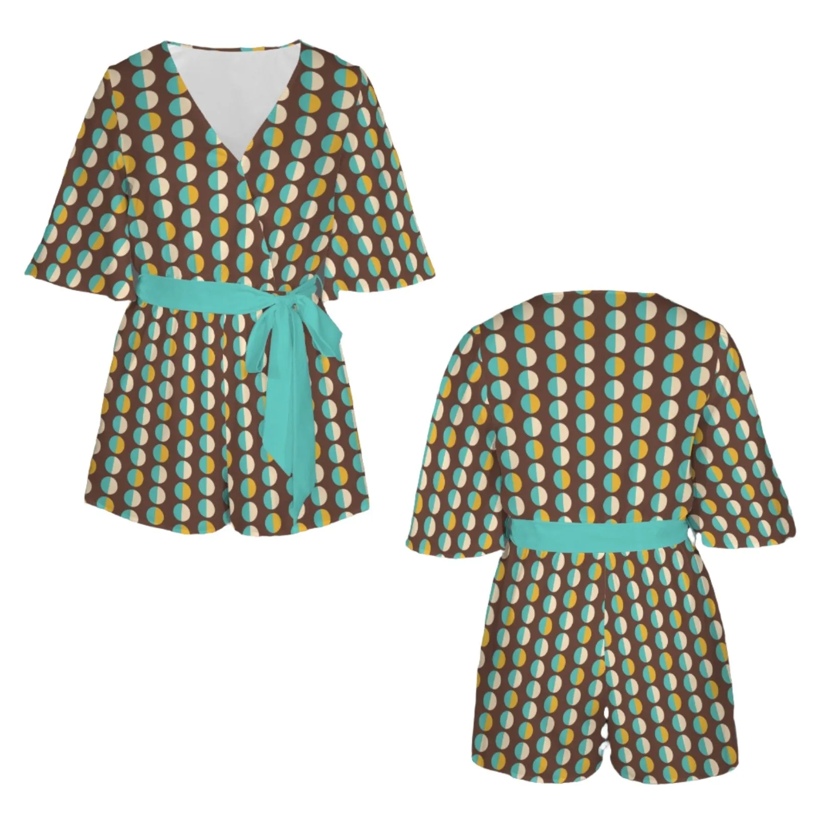 60s 70s Style Romper, Vintage inspired Jumper, Summer Romper, Brown Bell Sleeve Romper