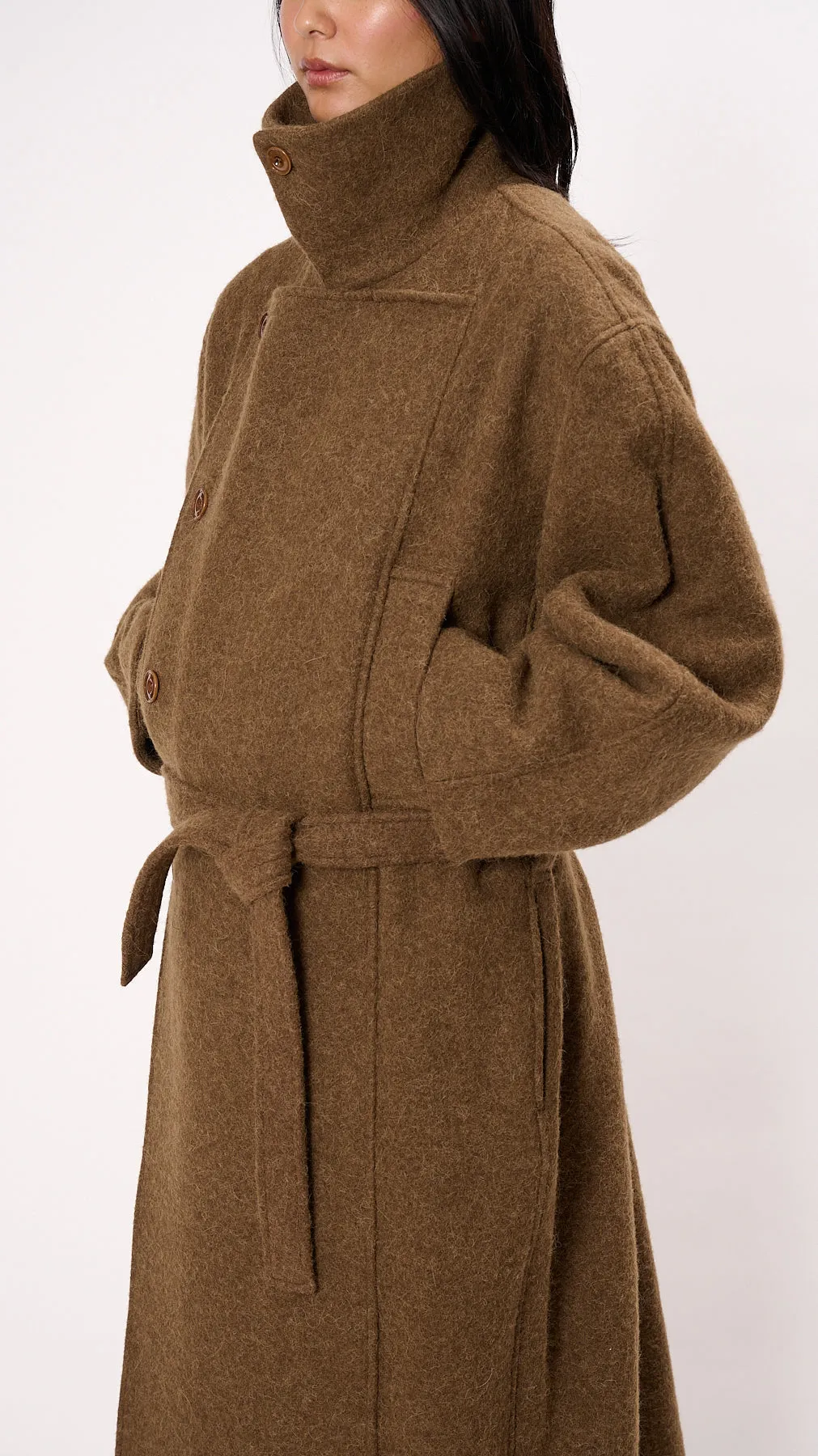 Asymmetrical Bathrobe Coat in Brown