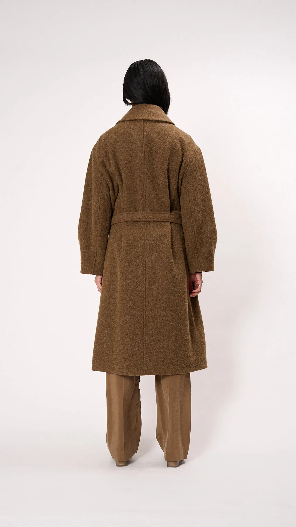 Asymmetrical Bathrobe Coat in Brown