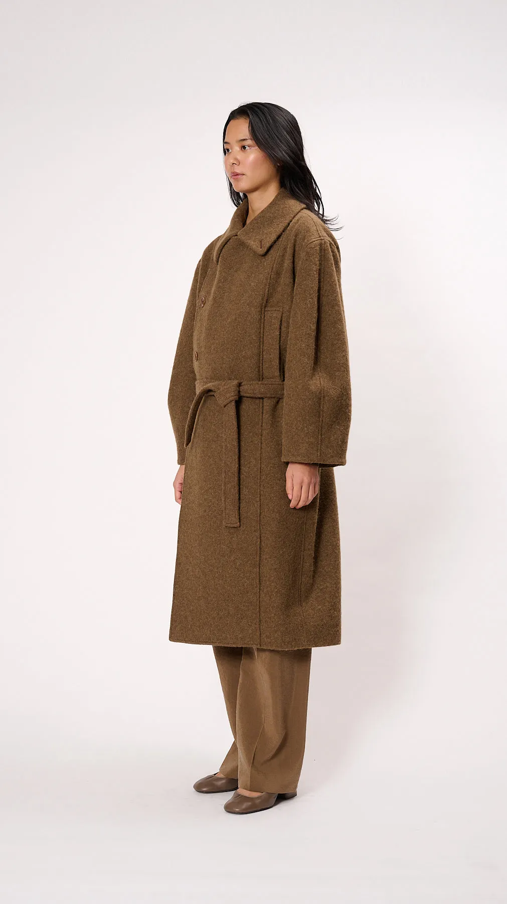Asymmetrical Bathrobe Coat in Brown