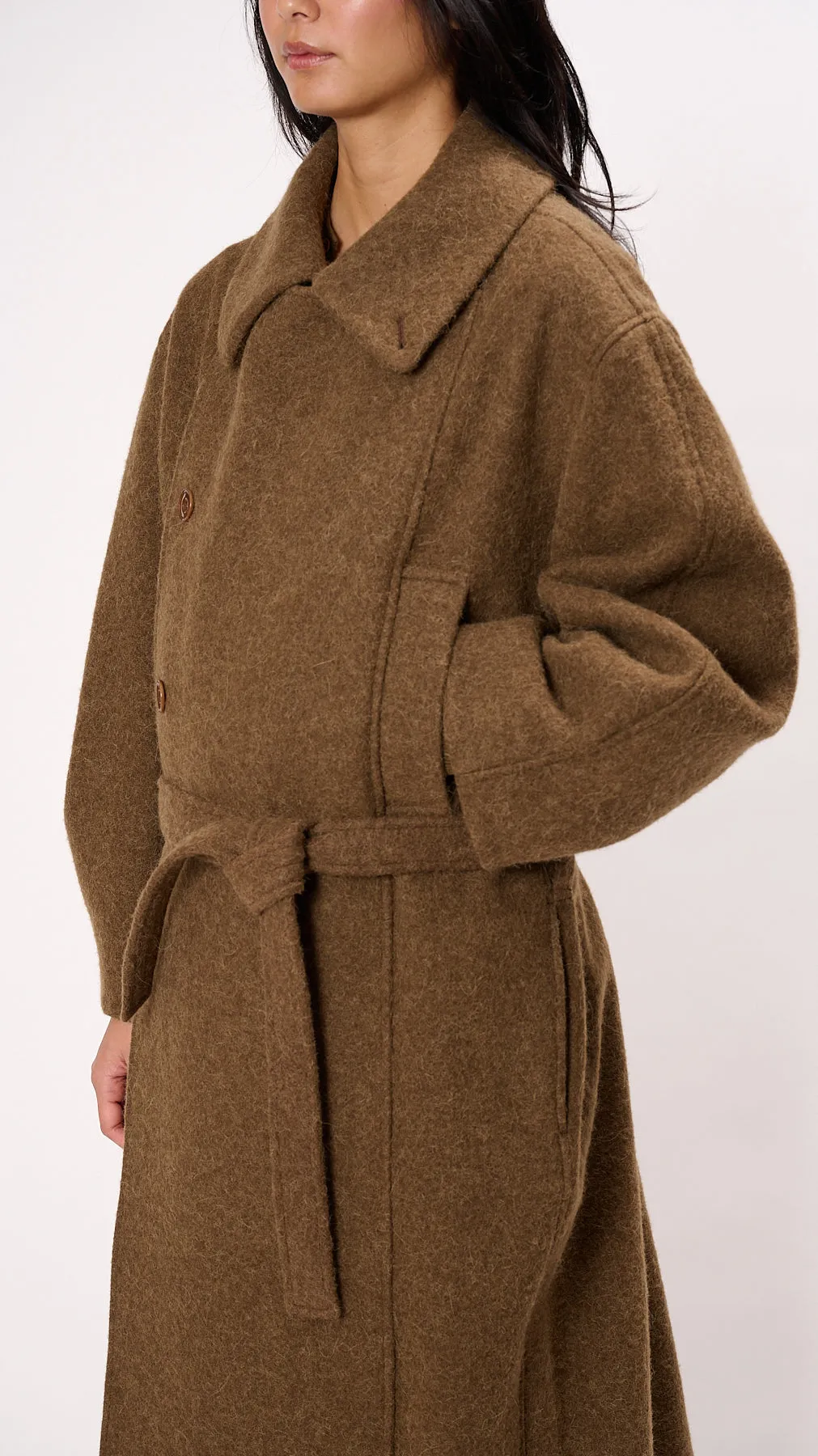 Asymmetrical Bathrobe Coat in Brown