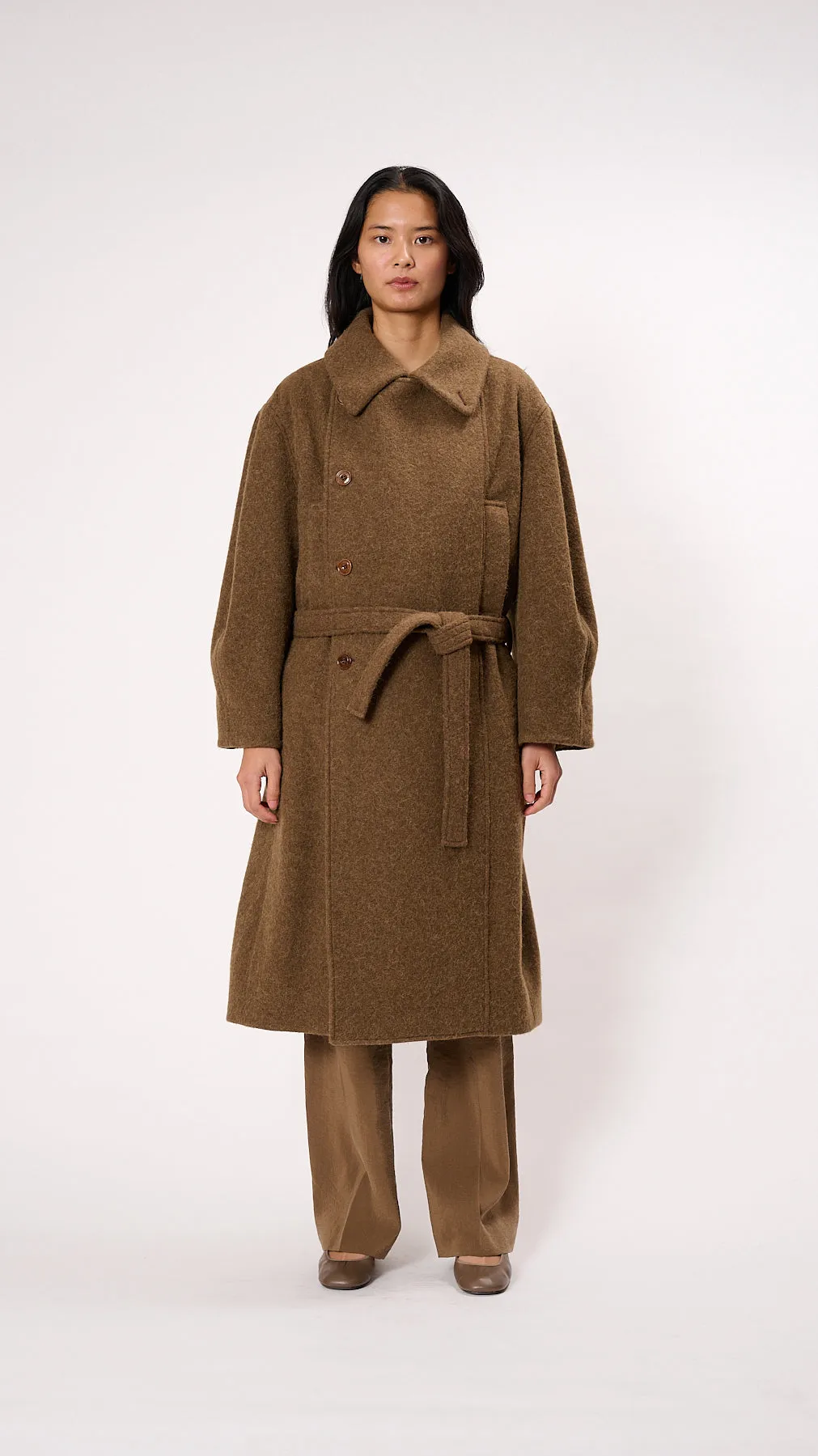 Asymmetrical Bathrobe Coat in Brown