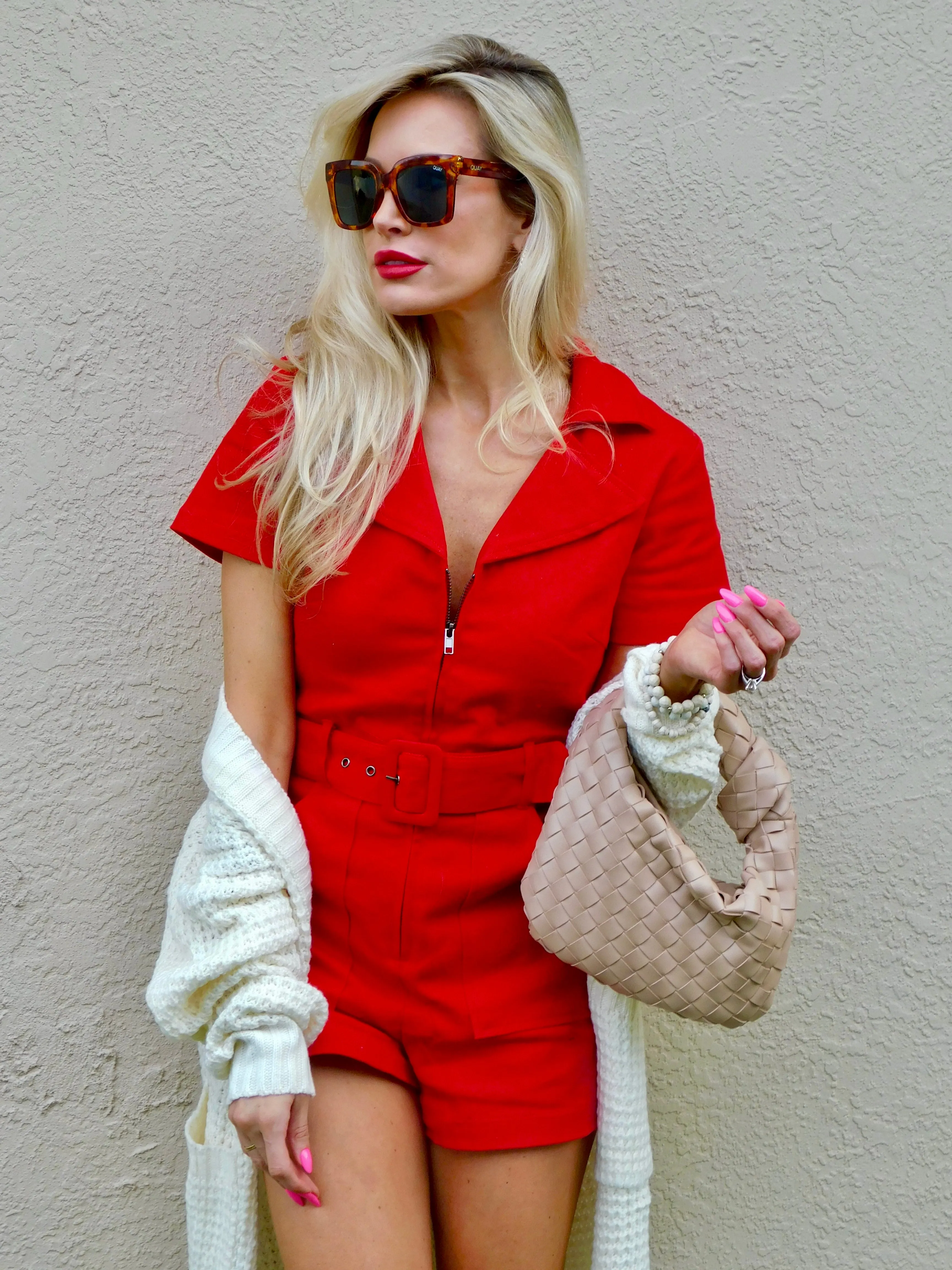 Beckham Zip Front Belted Denim Romper