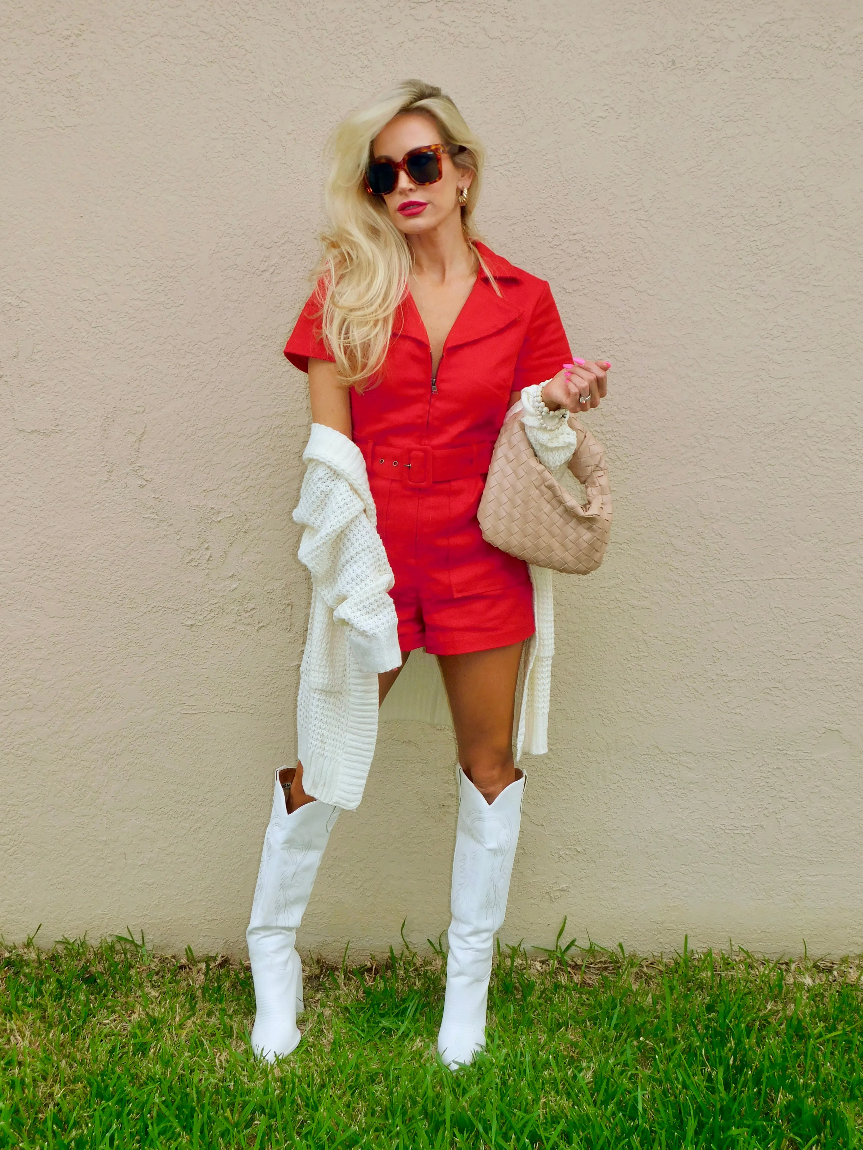 Beckham Zip Front Belted Denim Romper