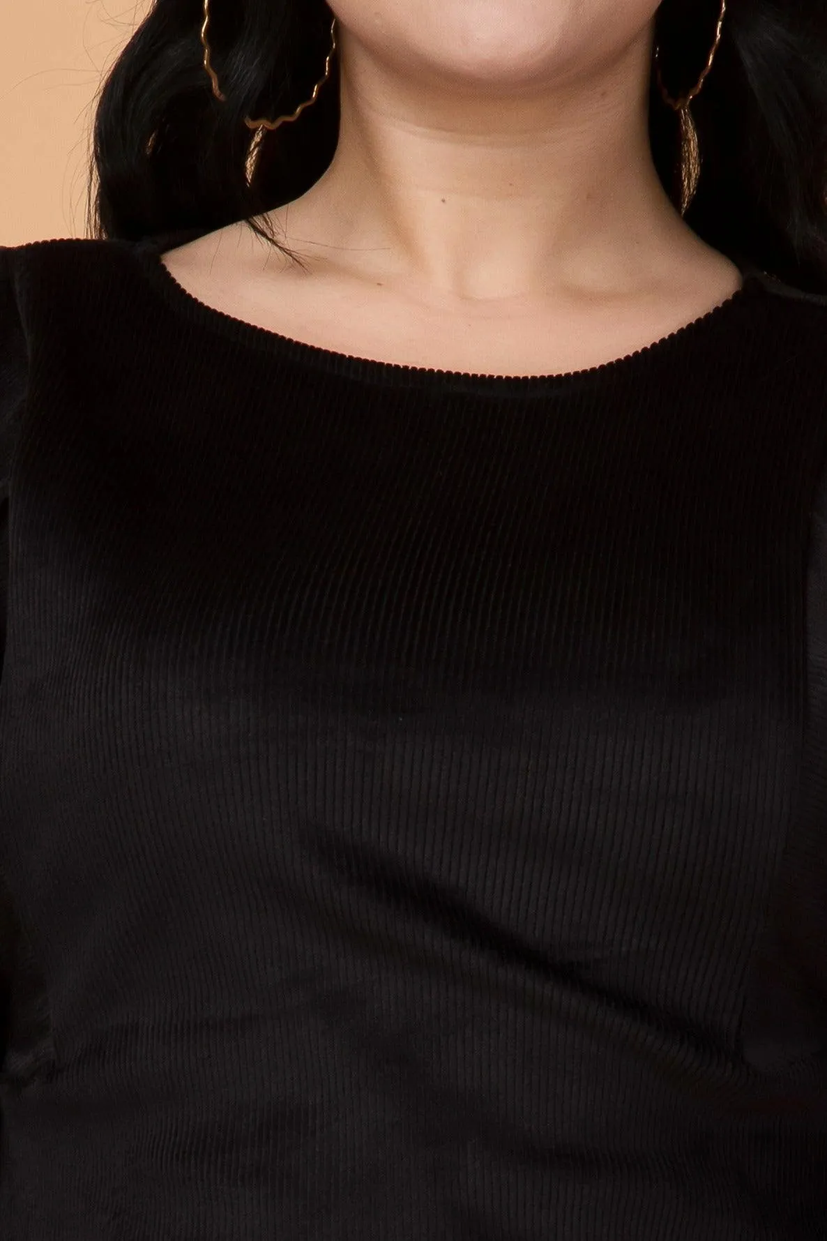 Black Solid Ribbed Knit Dress