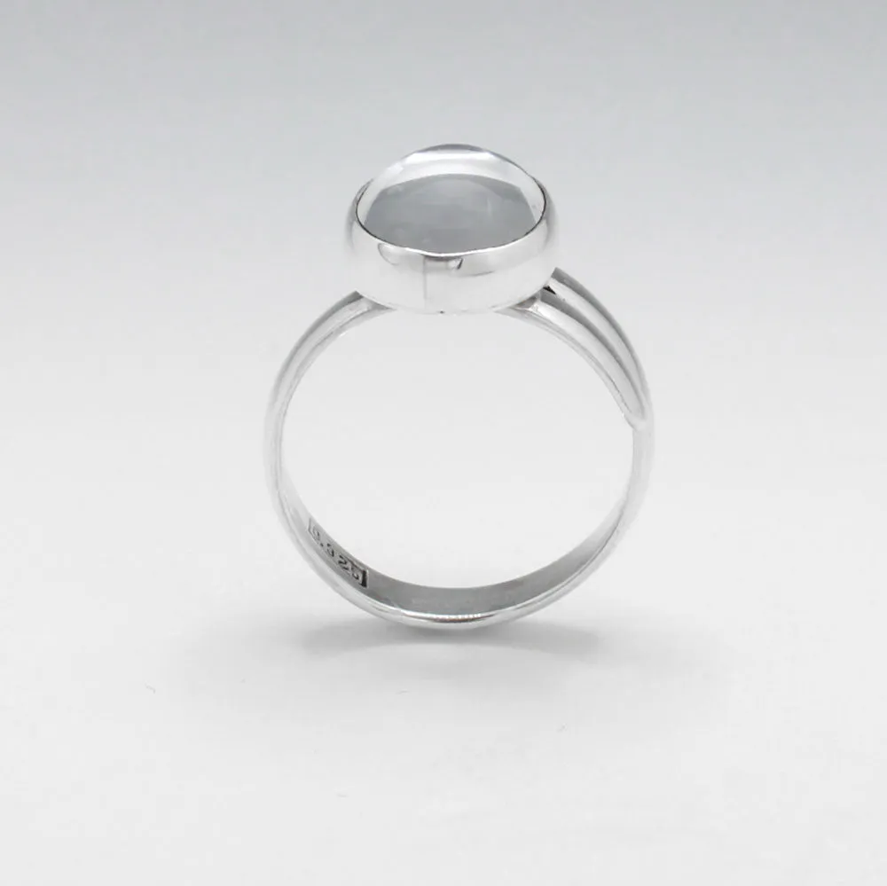 Candy - Oval Ice Quartz Cabochon Silver Ring - Adjustable