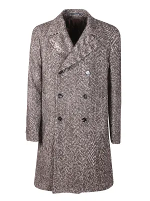 Double-breasted brown/white coat