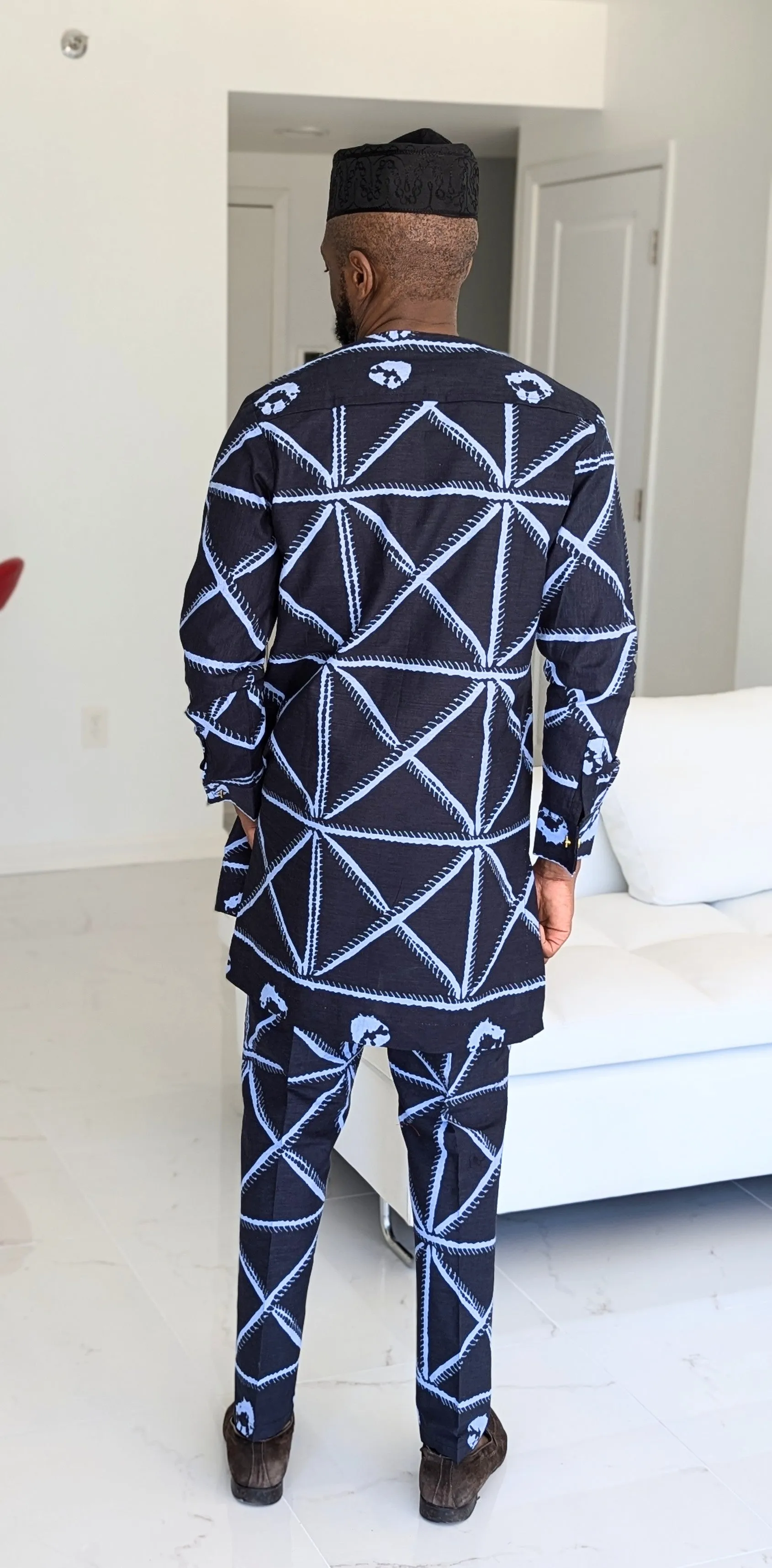 Dupsie's Chike Navy-Blue and Light Blue African Print Ankara Dashiki Top and Pants DP9100TP