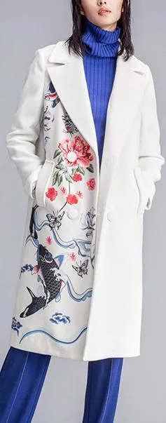 Floral & Fish Print Wool-Blend Coat