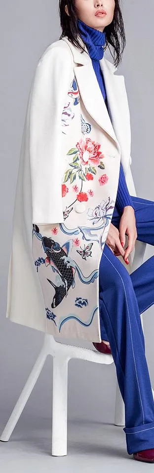 Floral & Fish Print Wool-Blend Coat