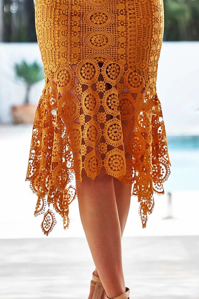 Giselle Lace Midi Dress - Mustard