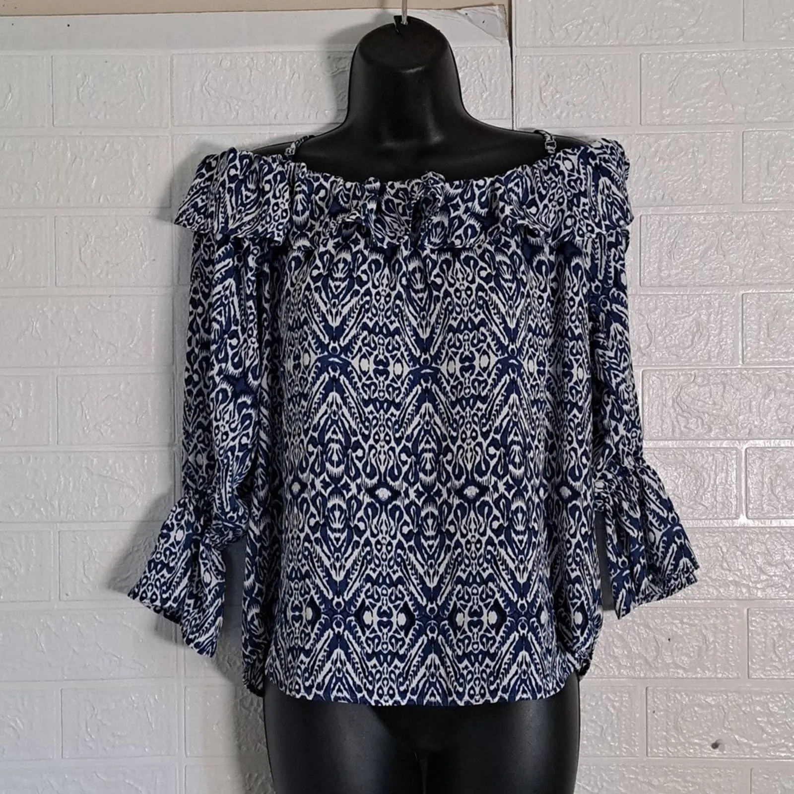 Karen Kane Riviera Bracelet Ruffle Sleeve Top Blue