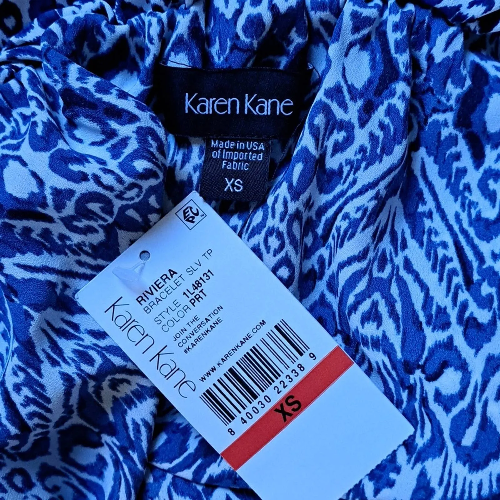 Karen Kane Riviera Bracelet Ruffle Sleeve Top Blue