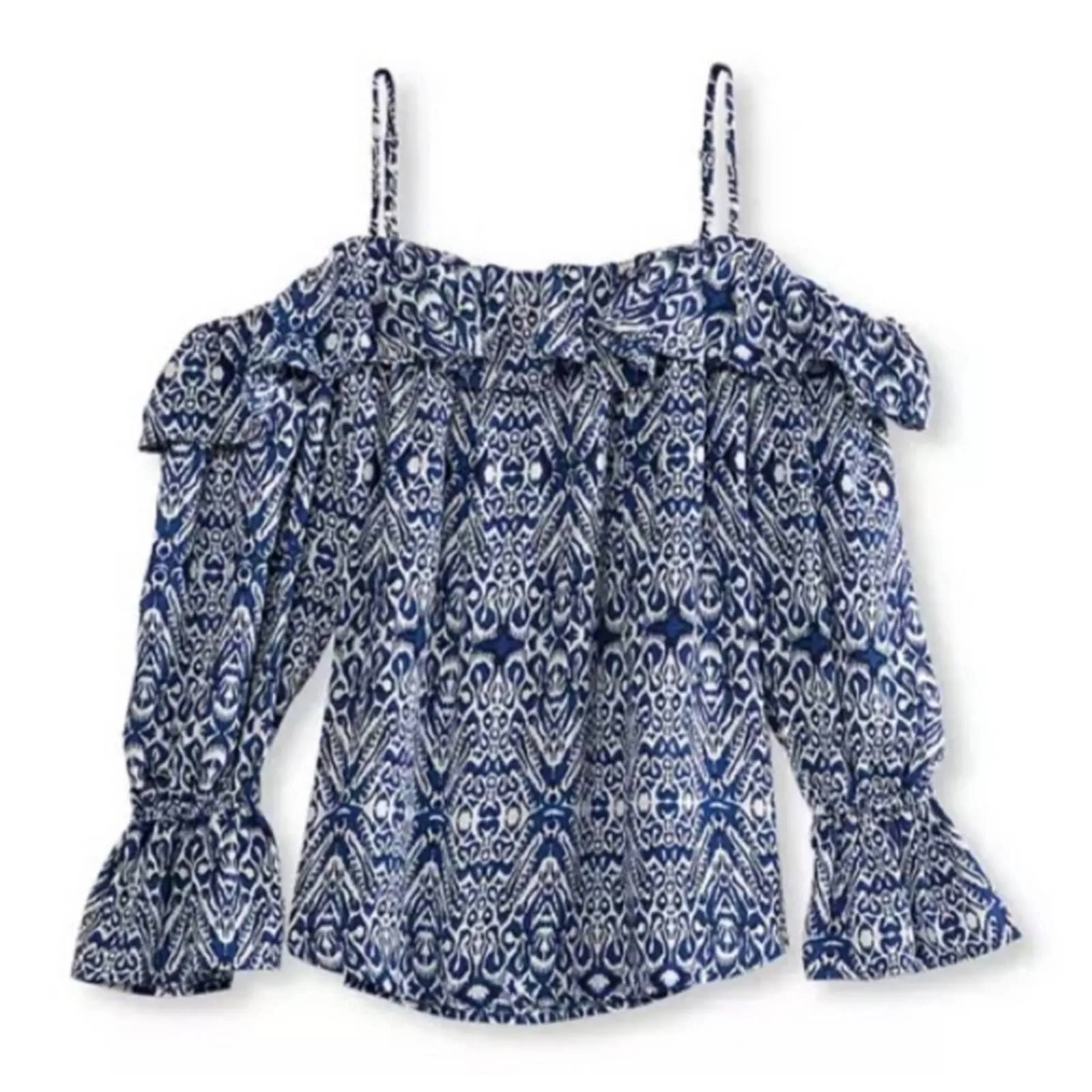 Karen Kane Riviera Bracelet Ruffle Sleeve Top Blue