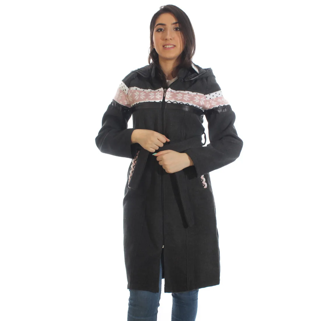 Long coat with removable hoodie/ gray -5895