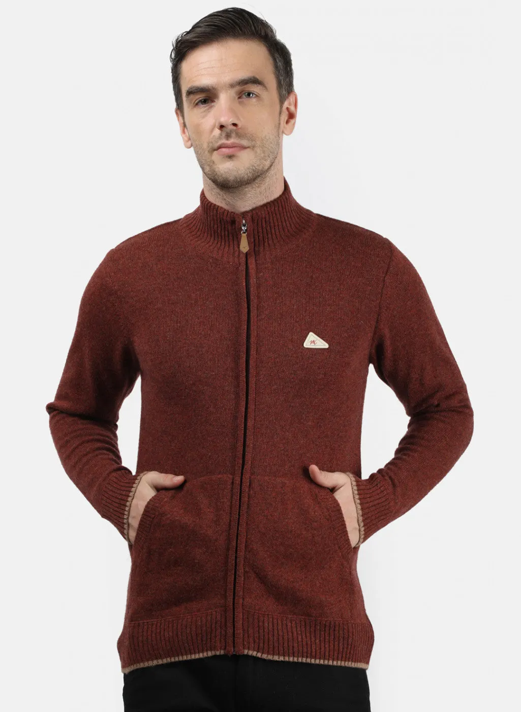 Men Brown & Orange Solid Pullover