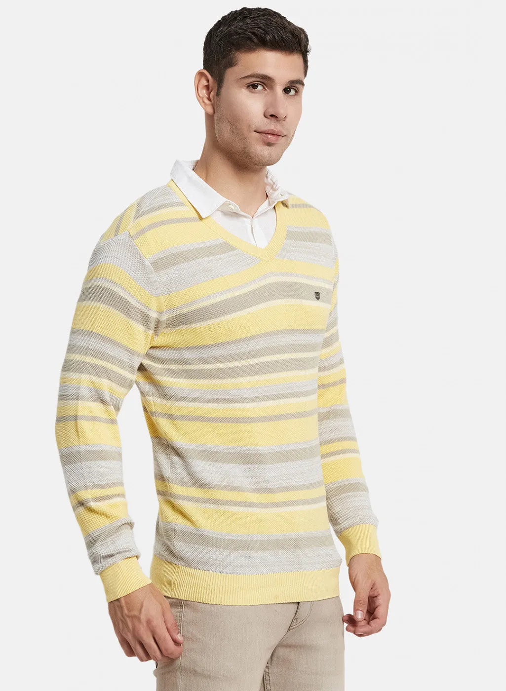Men Yellow Stripe Pullover