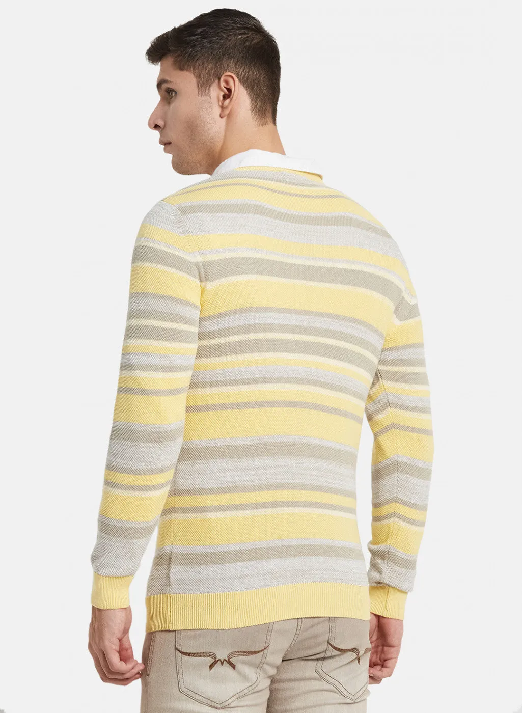 Men Yellow Stripe Pullover