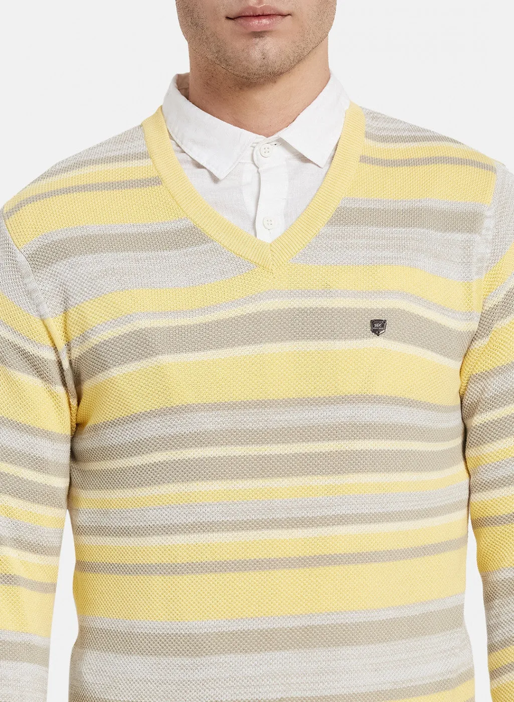 Men Yellow Stripe Pullover