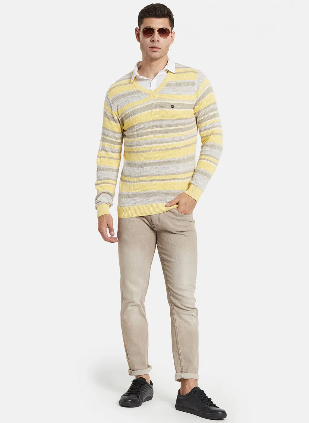 Men Yellow Stripe Pullover