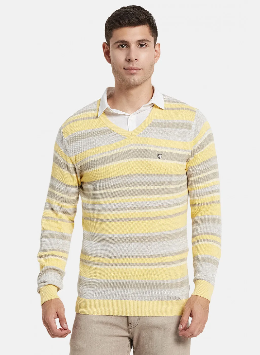 Men Yellow Stripe Pullover