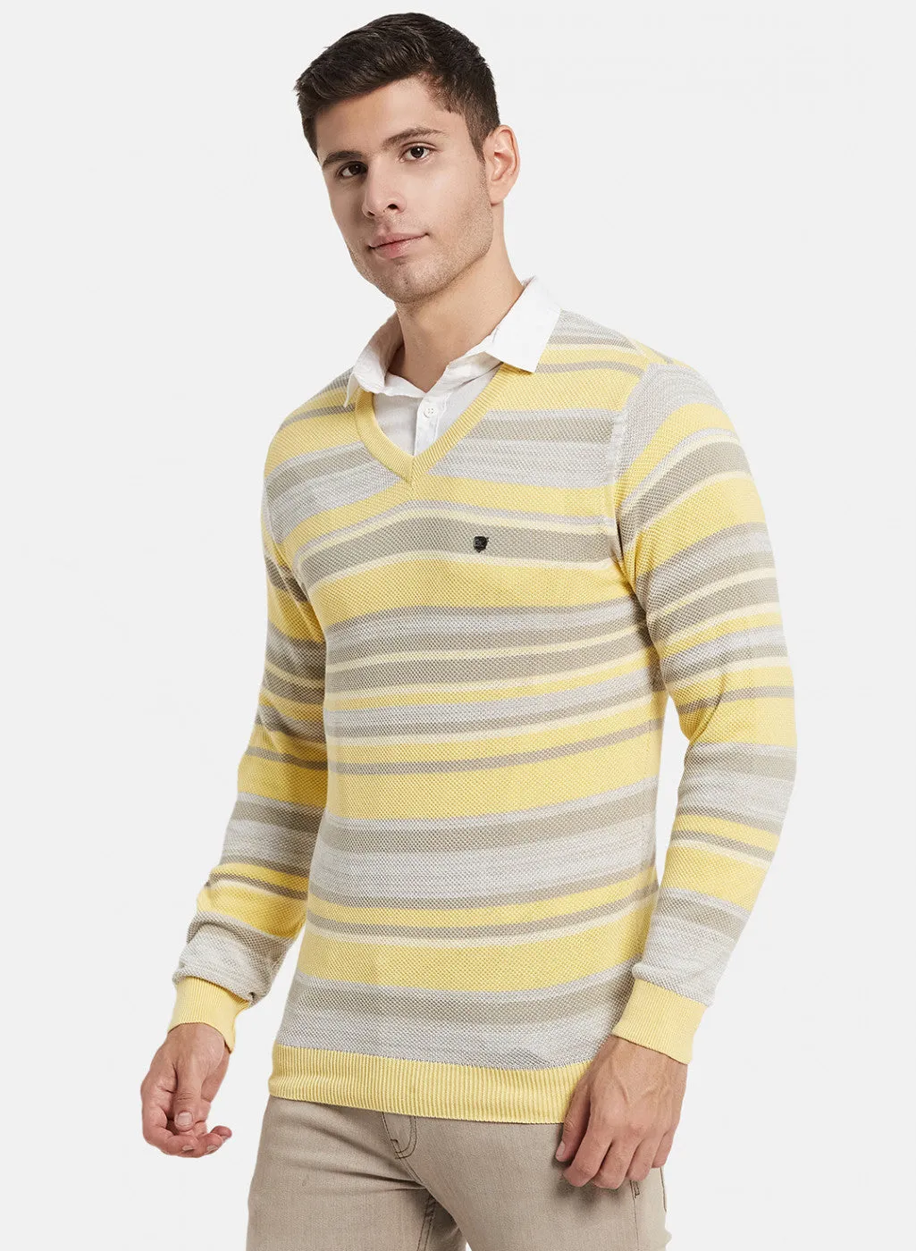 Men Yellow Stripe Pullover