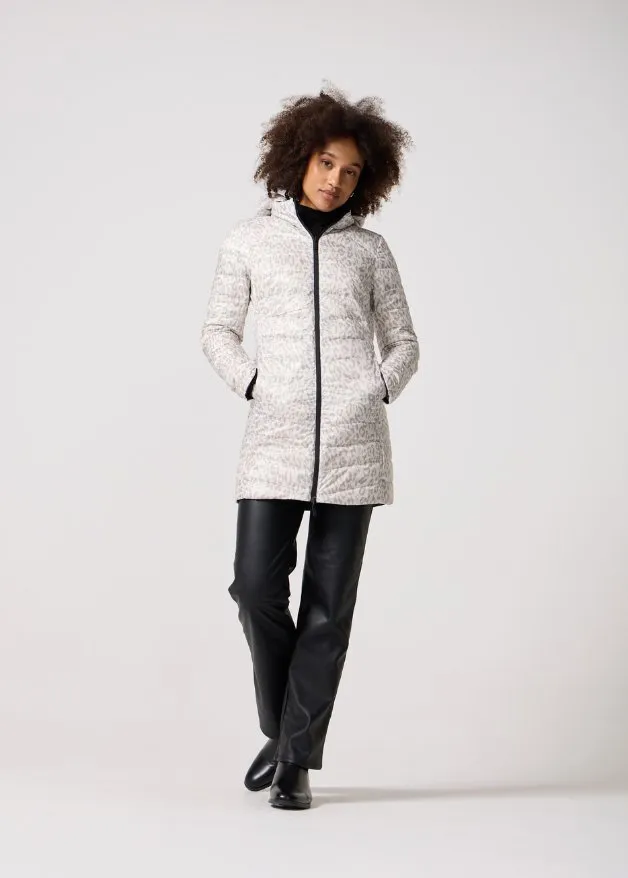 Reversible Black Sand Leopard Duck Down Puffer Coat