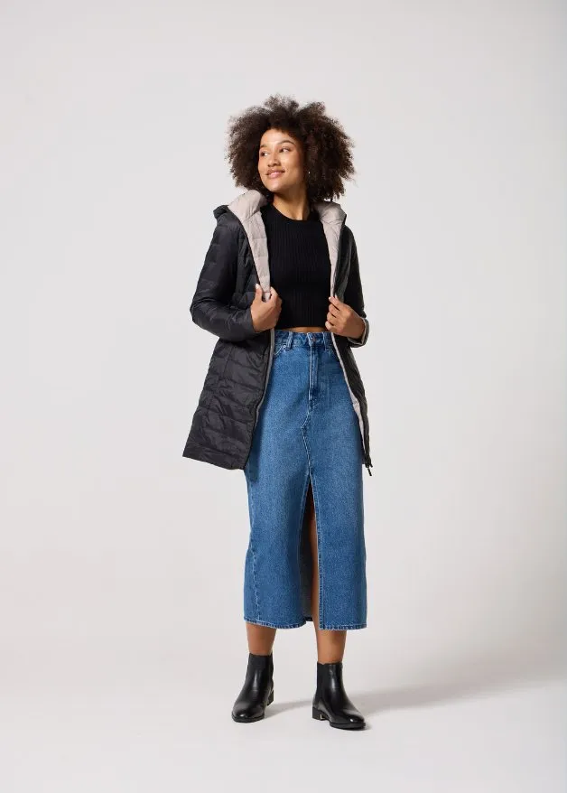Reversible Black/Latte Duck Down Puffer Coat