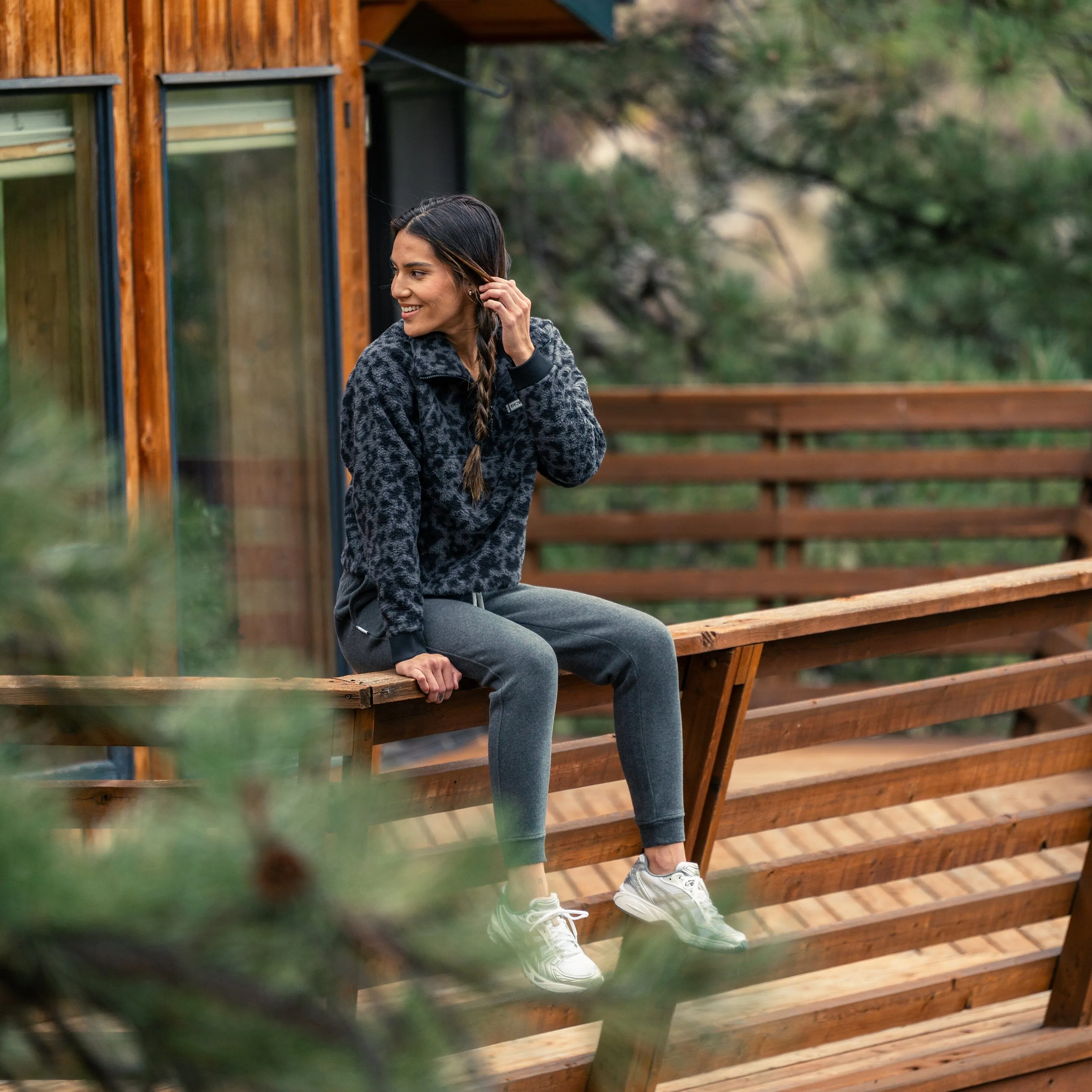 Rivanna Fleece Pullover | The Leopard Camo - Charcoal Grey/Midnight Black