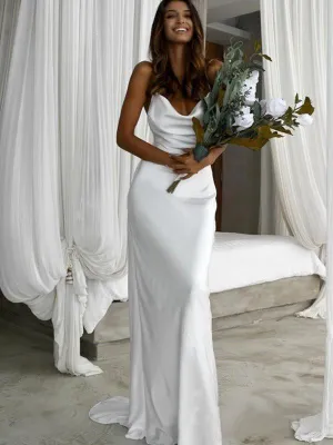 Sexy Simple A Line Bridal Gown Backless Custom Made Wedding Dress   fg4766