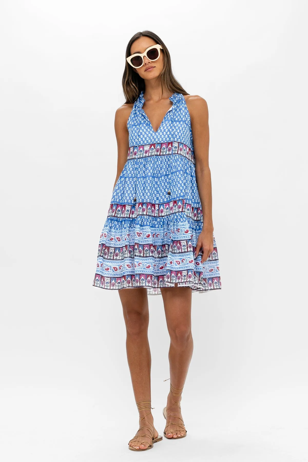 Sleeveless Tiered Mini Dress - Campania Blue