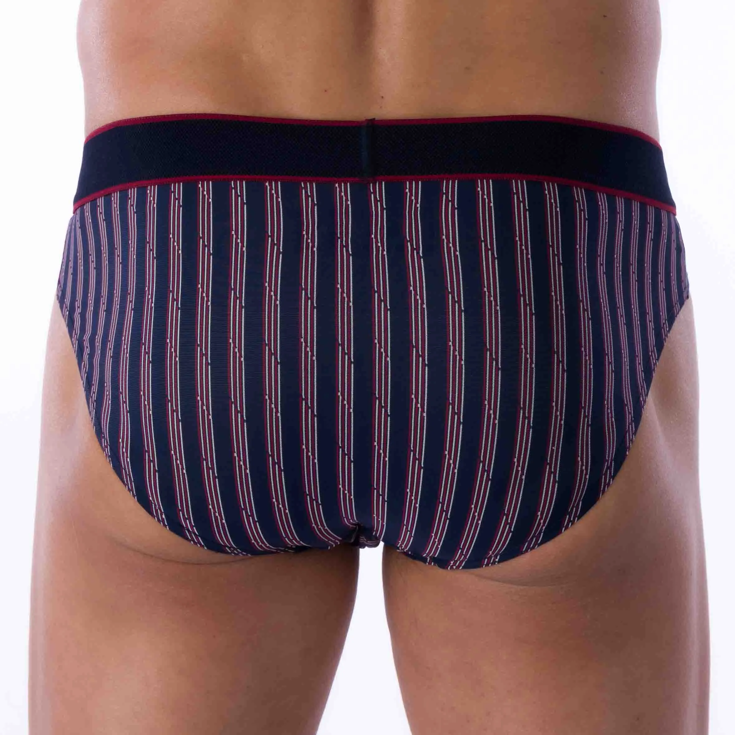 Slip taille basse avec Ceinture en Microfibre Rayée Bleu Marine C168