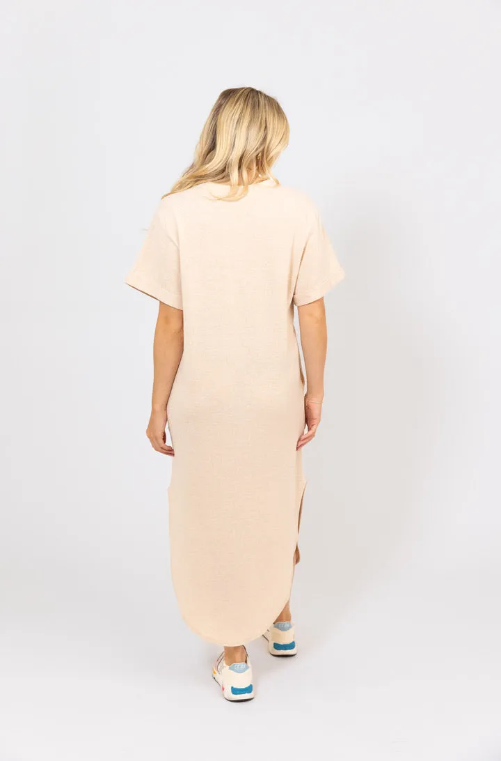 Solid Pocket Crew Knit Midi Dress
