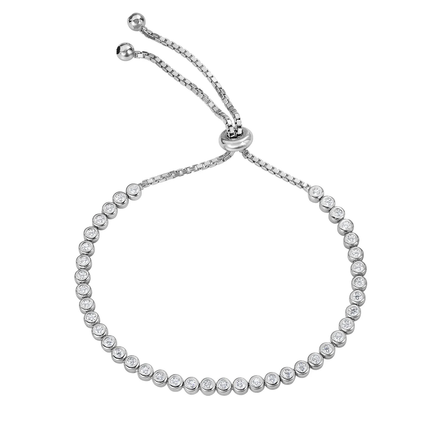Sterling Silver Bezel Set Tennis Bracelet with CZ Adjustable