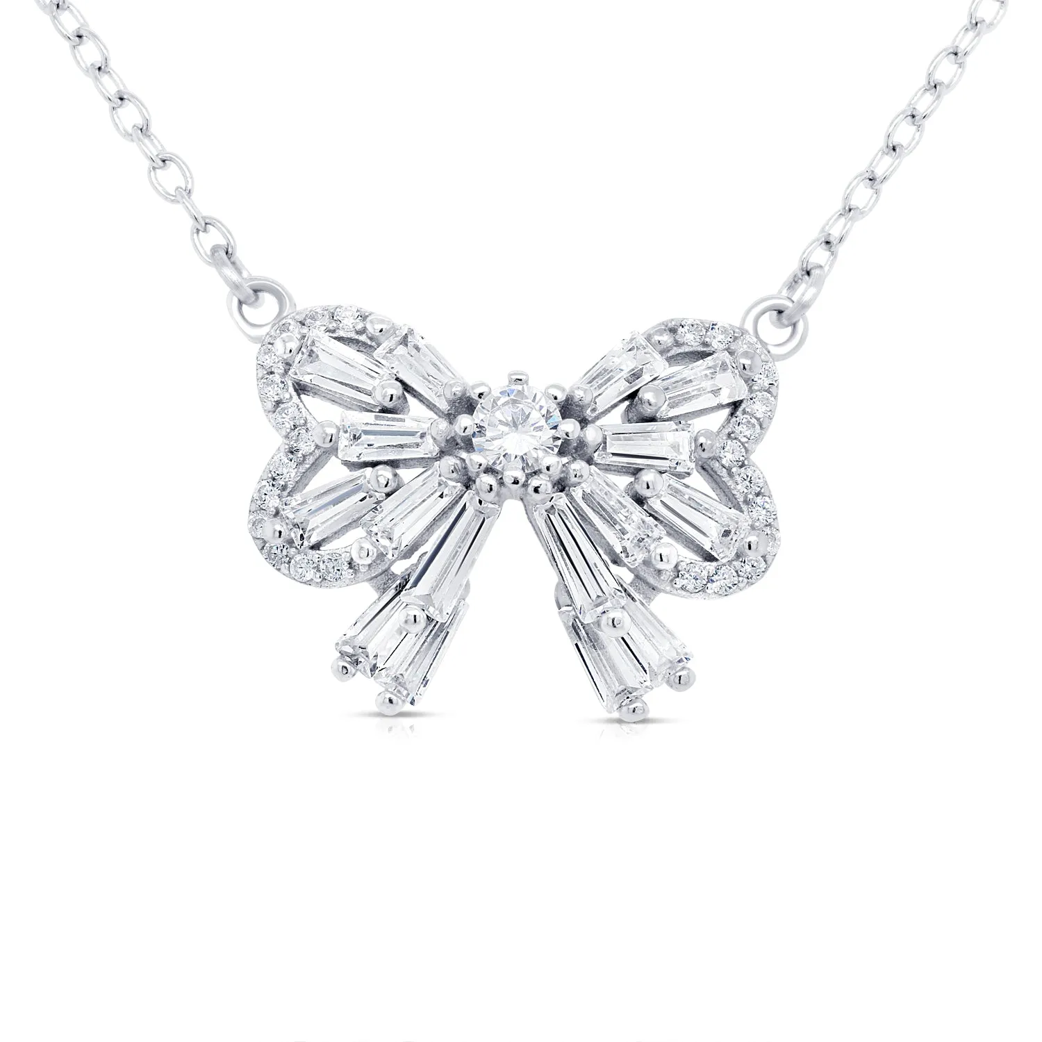 Sterling Silver Bow CZ Necklace - Adjustable NYSE829