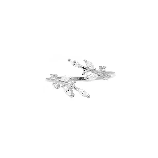 Sterling Silver CZ Leaf Adjustable Ring