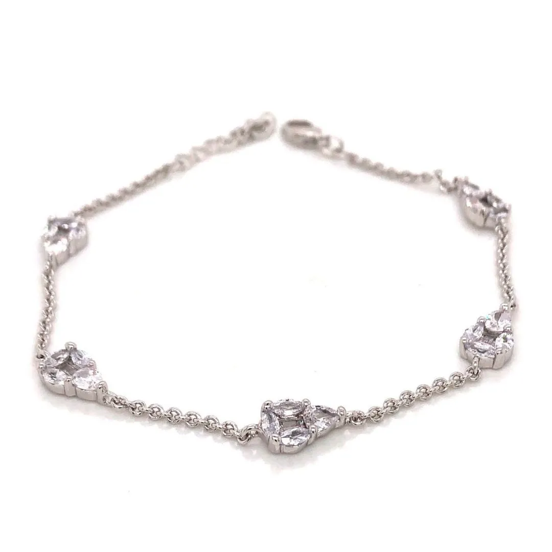 Sterling Silver Pear Shaped Diamond Station Bracelet