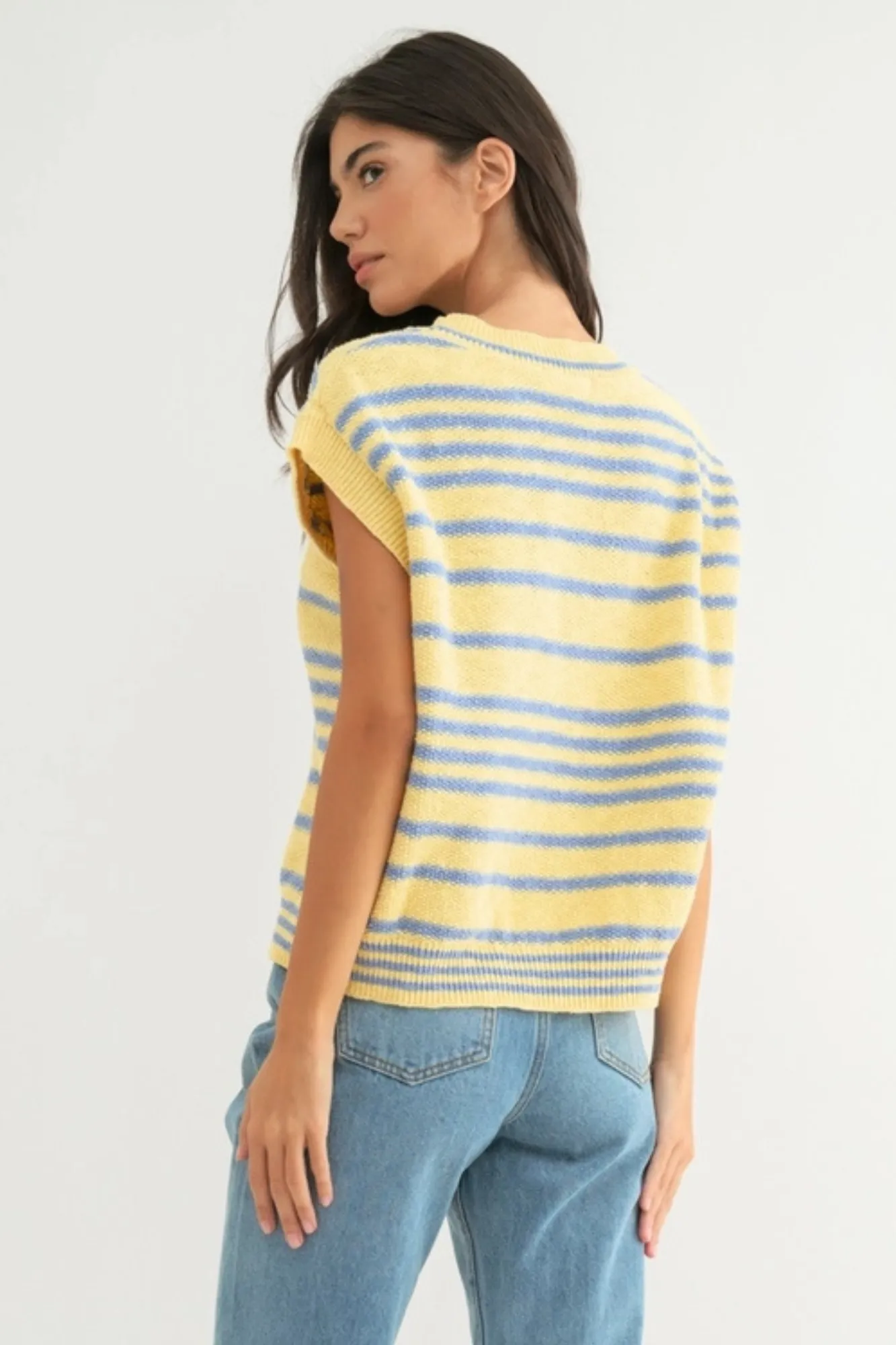 Striped Button Up Vest Lemon
